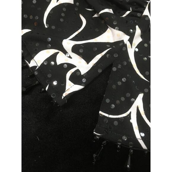 DressBarn Collection 3X Women’s Black White Ruched Wrap Top Beaded Hem Sequence - Picture 6 of 7